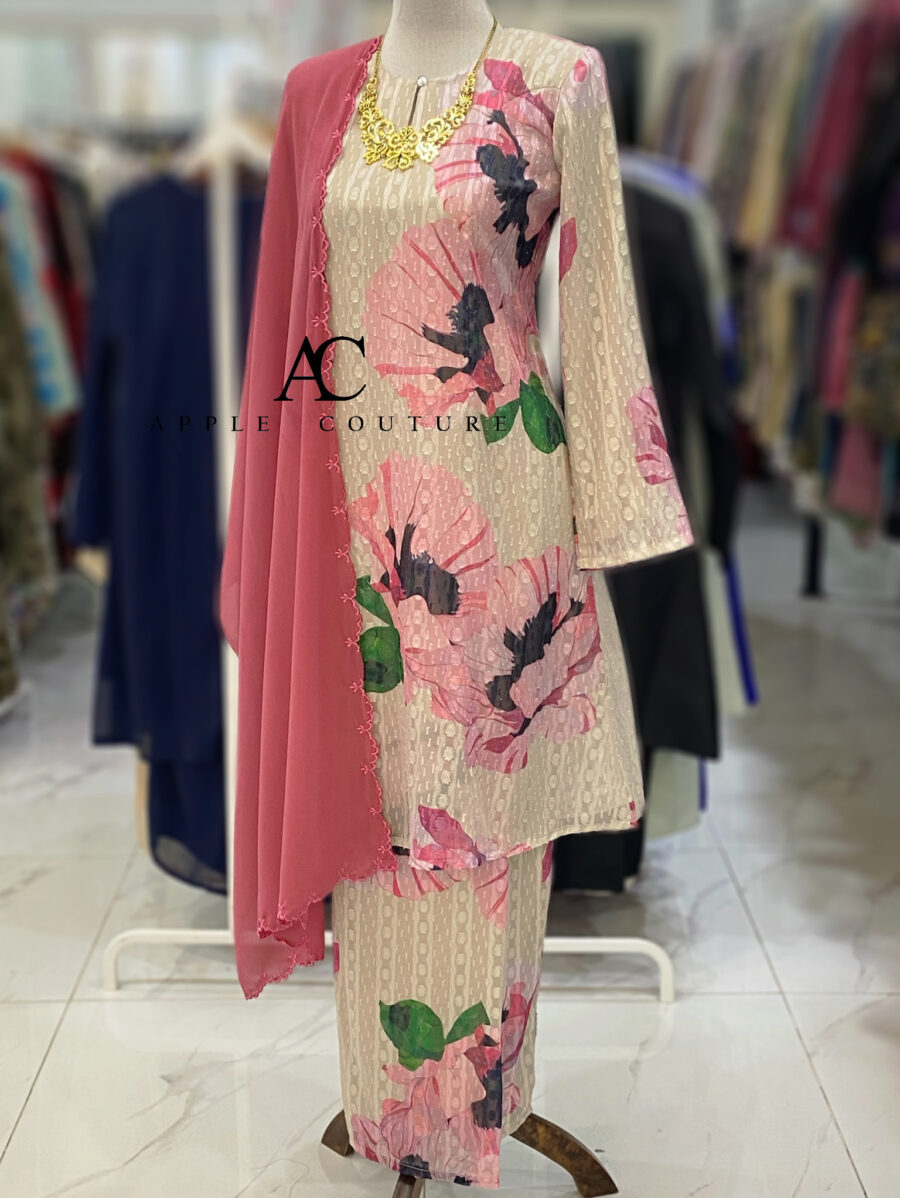 CAMELIA KURUNG MODEN EMBOSS CHIFFON PINK GREY