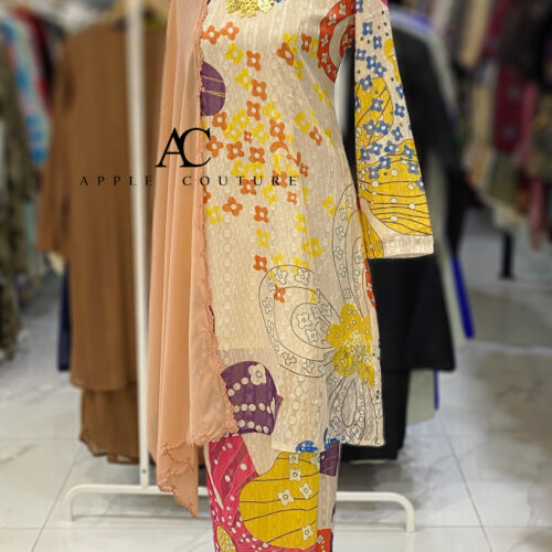 CAMELIA KURUNG MODEN EMBOSS CHIFFON CREAM ABSTRACT
