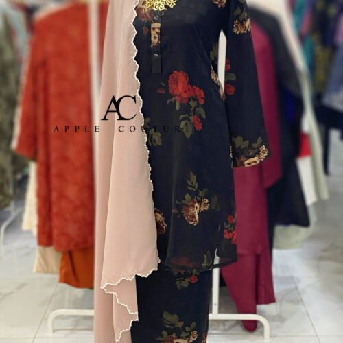 KURUNG MEKAR FULLY LINING EMBOSS CHIFFON BLACK BROWN