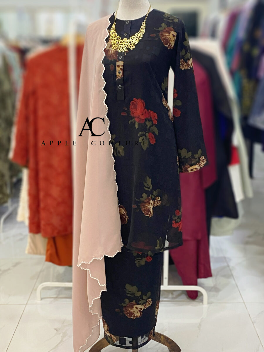 KURUNG MEKAR FULLY LINING EMBOSS CHIFFON BLACK BROWN