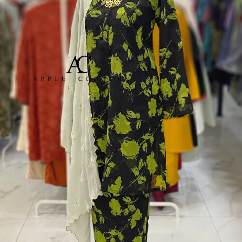 KURUNG MEKAR FULLY LINING EMBOSS CHIFFON BLACK GREEN