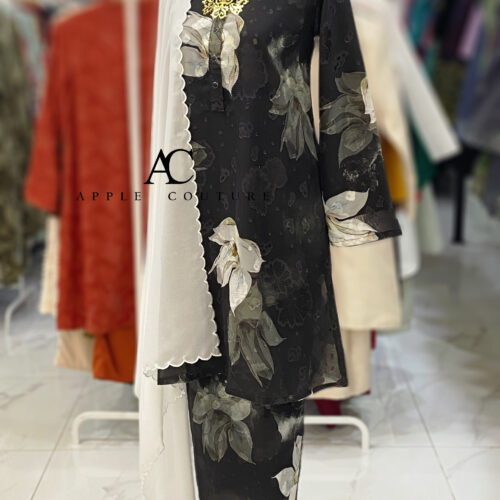 KURUNG MEKAR FULLY LINING EMBOSS CHIFFON BLACK FLORAL