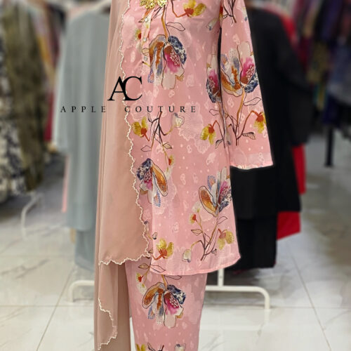 KURUNG MEKAR FULLY LINING EMBOSS CHIFFON PINK