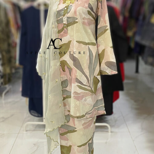 KURUNG MEKAR FULLY LINING EMBOSS CHIFFON CREAM PEACH