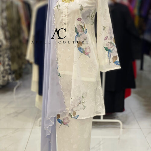 KURUNG MEKAR FULLY LINING EMBOSS CHIFFON WHITE
