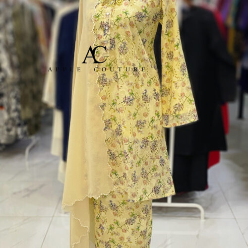 KURUNG MEKAR FULLY LINING EMBOSS CHIFFON YELLOW