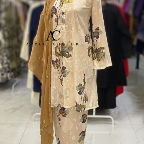 KURUNG MEKAR FULLY LINING EMBOSS CHIFFON BEIGE