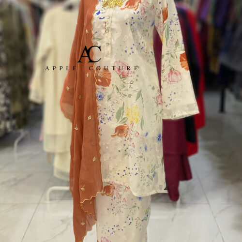 KURUNG MEKAR FULLY LINING EMBOSS CHIFFON WHITE