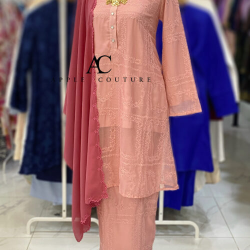 KURUNG MEKAR FULLY LINING ORGANZA PEACH SALMON