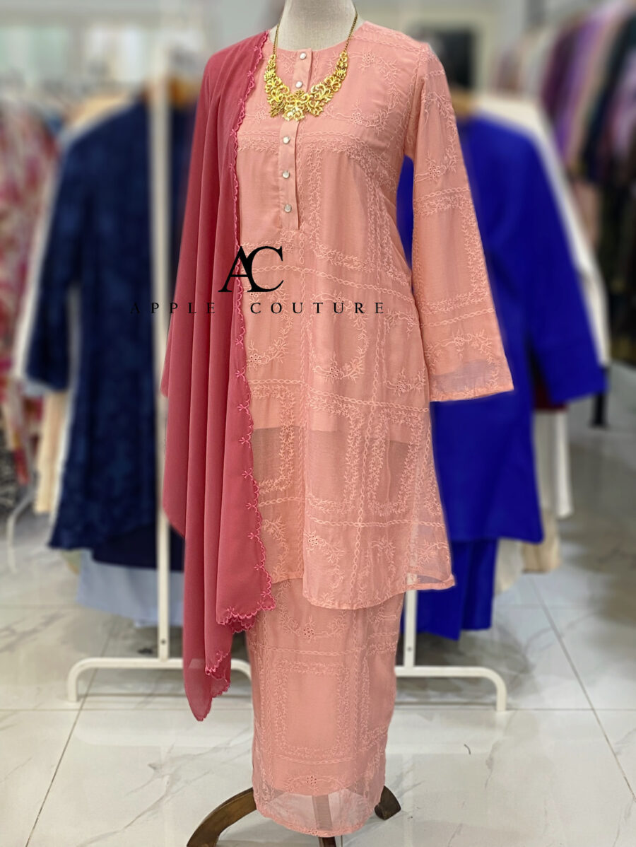 KURUNG MEKAR FULLY LINING ORGANZA PEACH SALMON