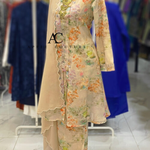 KEBAYA LABUH INANG PRINTED ORGANZA ORANGE