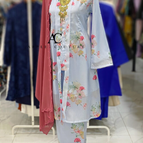 KEBAYA LABUH INANG PRINTED ORGANZA BLUE PINK