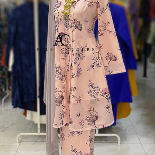 KEBAYA LABUH INANG PRINTED ORGANZA PEACH