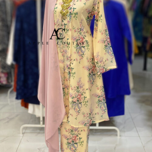 KEBAYA LABUH INANG PRINTED ORGANZA YELLOW