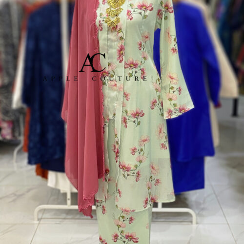 KEBAYA LABUH INANG PRINTED ORGANZA MINT GREEN