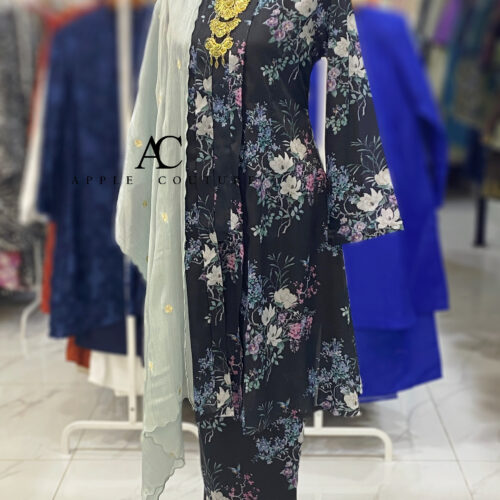 KEBAYA LABUH INANG PRINTED ORGANZA BLACK