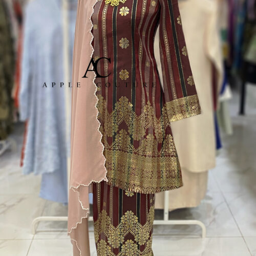 CAMELIA KURUNG MODEN FULLY LINING SONGKET TENUN MAROON