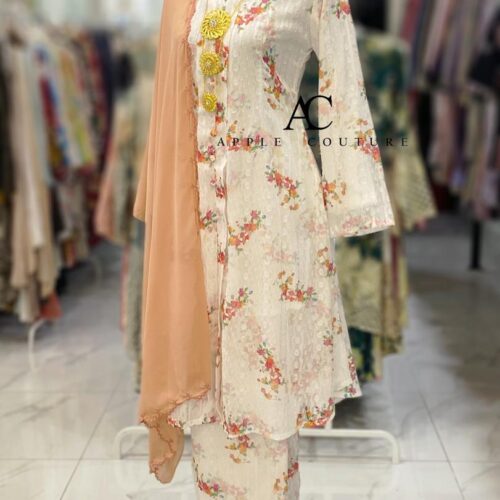 KEBAYA LABUH ZUBAIDAH EMBOSS CHIFFON WHITE