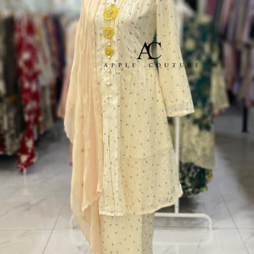 KEBAYA LABUH ZUBAIDAH EMBOSS CHIFFON CHAMPAGNE