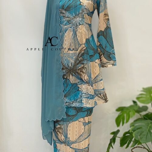 CAMELIA KURUNG MODEN EMBOSS CHIFFON CREAM BLUE