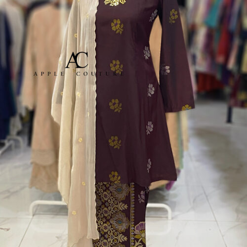 CAMELIA KURUNG MODEN SONGKET TENUN DARK MAROON
