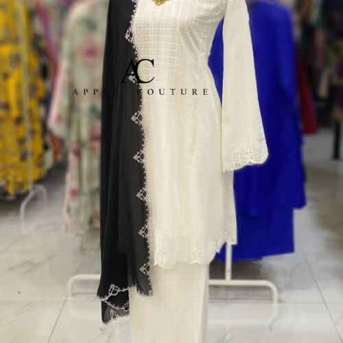 MELOR KURUNG RIAU LINING CHIFFON WHITE