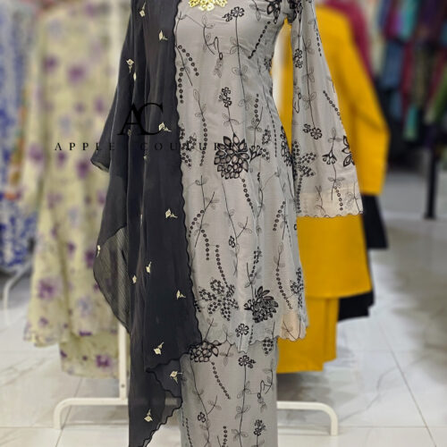 MELOR KURUNG RIAU LINING SOFT ORGANZA LIGHT GRAY