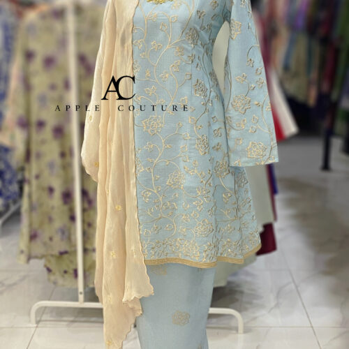 CAMELIA KURUNG PREMIUM ORGANZA SHIMMER SOFT BLUE
