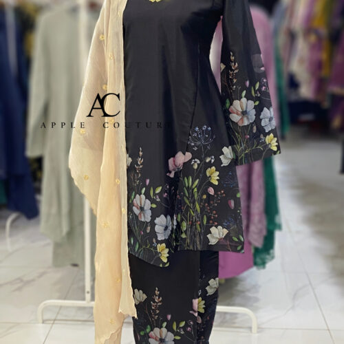 MELOR KURUNG RIAU LINING PRINTED ORGANZA BLACK
