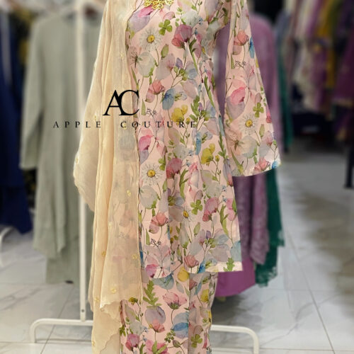 MELOR KURUNG RIAU LINING PRINTED ORGANZA SOFT PINK