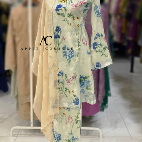 MELOR KURUNG RIAU LINING PRINTED ORGANZA SOFT MINT