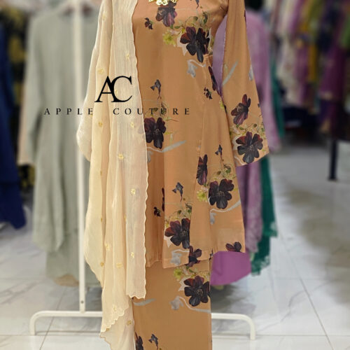 MELOR KURUNG RIAU LINING PRINTED ORGANZA BROWN