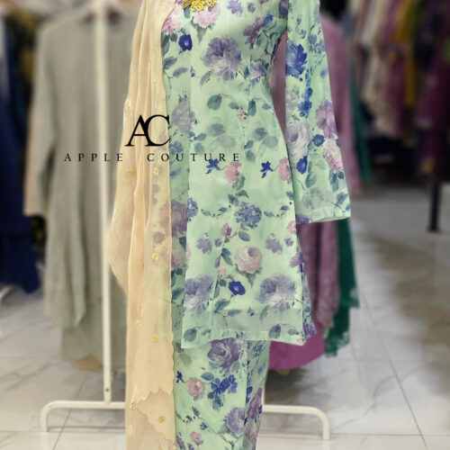 MELOR KURUNG RIAU LINING PRINTED ORGANZA MINT