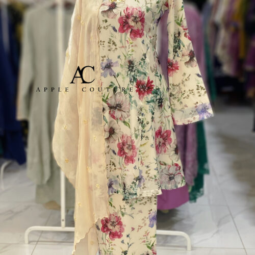 MELOR KURUNG RIAU LINING PRINTED OFF WHITE ORGANZA