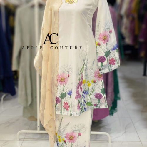 MELOR KURUNG RIAU LINING PRINTED ORGANZA WHITE