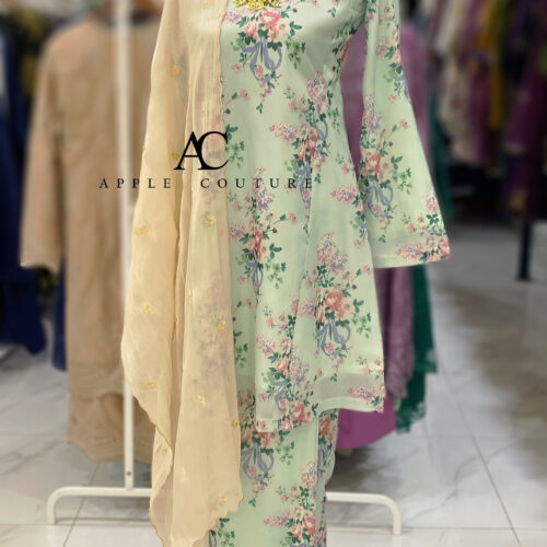 MELOR KURUNG RIAU LINING PRINTED ORGANZA APPLEMINT