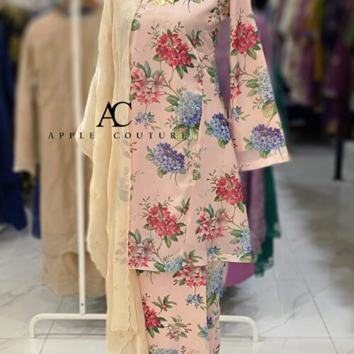 MELOR KURUNG RIAU LINING PRINTED ORGANZA SOFT PINK