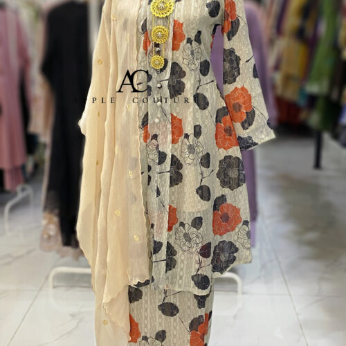 KEBAYA LABUH ZUBAIDAH EMBOSS CHIFFON GRAY