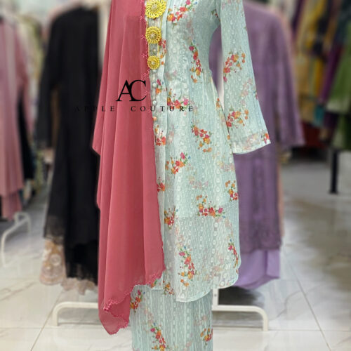 KEBAYA LABUH ZUBAIDAH EMBOSS CHIFFON SOFT BLUE