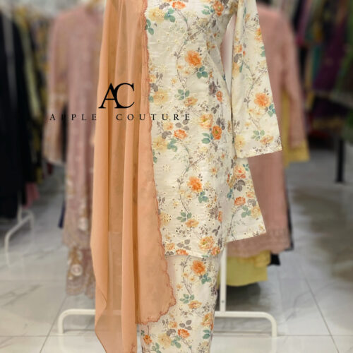 CAMELIA KURUNG LINING COTTON SULAM WHITE ORANGE