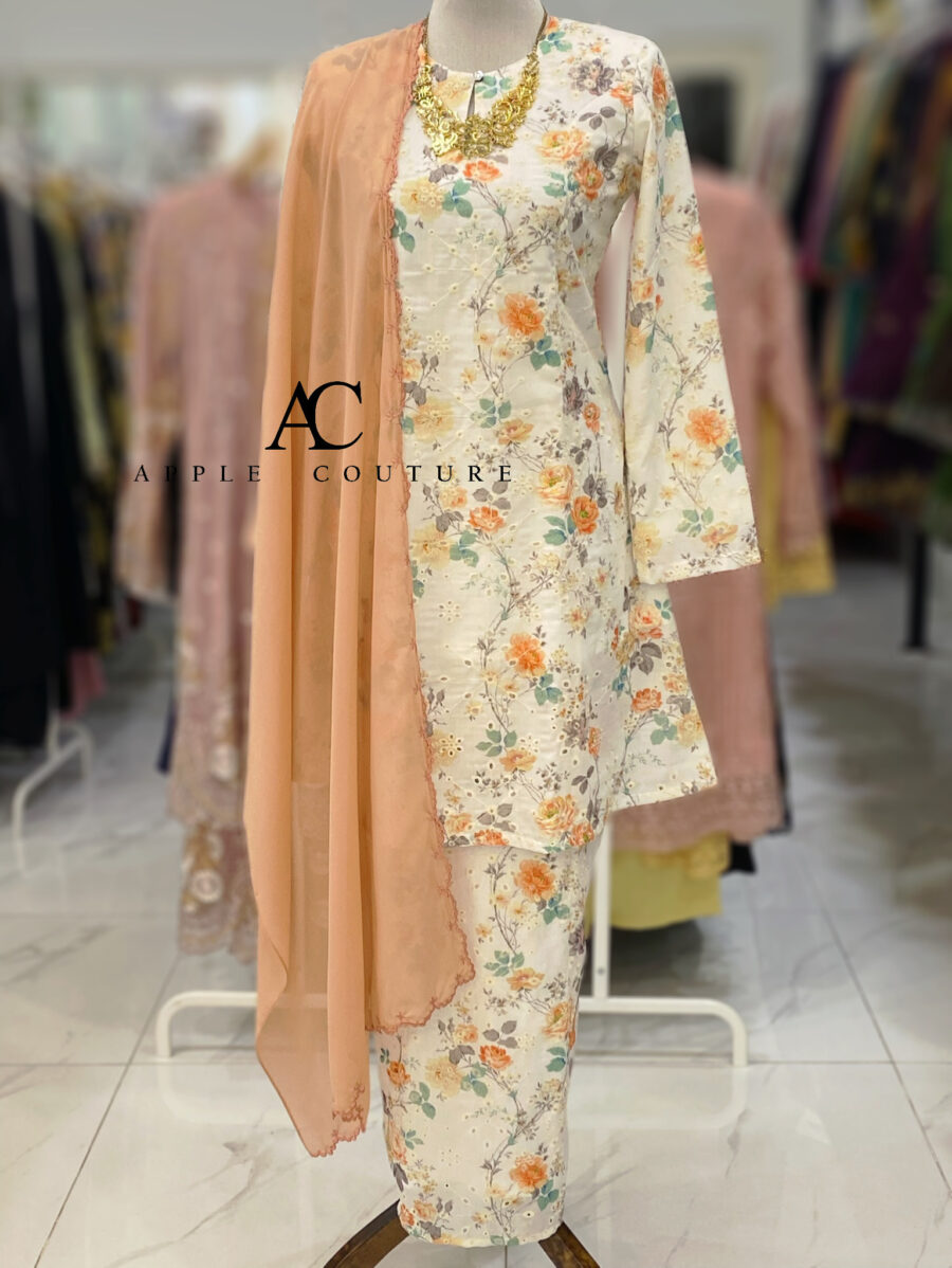 CAMELIA KURUNG LINING COTTON SULAM WHITE ORANGE
