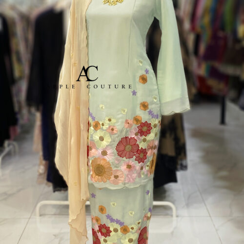KESUMA KURUNG PREMIUM EMBROIDERY ORGANZA SOFT MINT 1