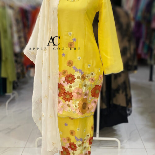 KESUMA KURUNG PREMIUM EMBROIDERY ORGANZA SOFT YELLOW 1