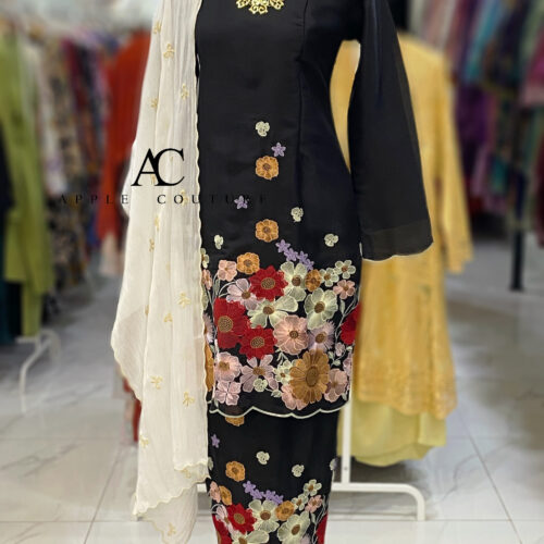 KESUMA KURUNG PREMIUM EMBROIDERY ORGANZA SOFT BLACK 1