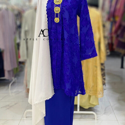 KEBAYA KIAMBANG HALF CHIFFON EMBOSS ROYAL BLUE