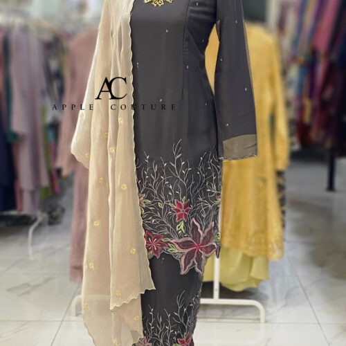 BAINON KURUNG PREMIUM ORGANZA DARK GREY
