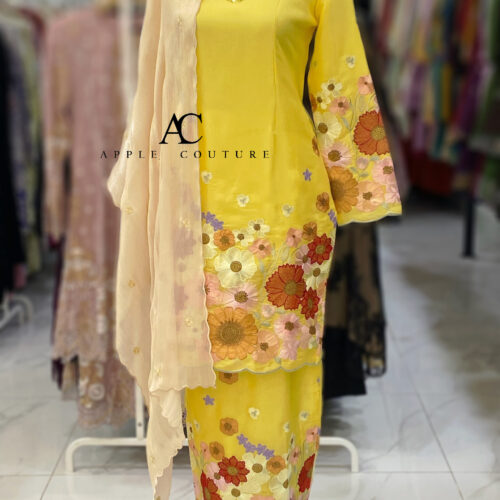 KESUMA KURUNG PREMIUM EMBROIDERY ORGANZA YELLOW