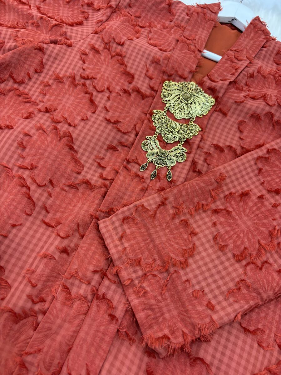 KEBAYA KIAMBANG HALF CHIFFON EMBOSS BRICK - Image 2