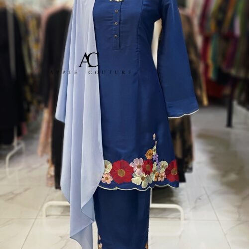 ADINDA KURUNG PREMIUM EMBROIDERY ORGANZA NAVY BLUE