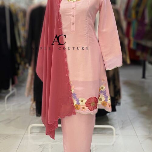 ADINDA KURUNG PREMIUM EMBROIDERY ORGANZA BABY PINK